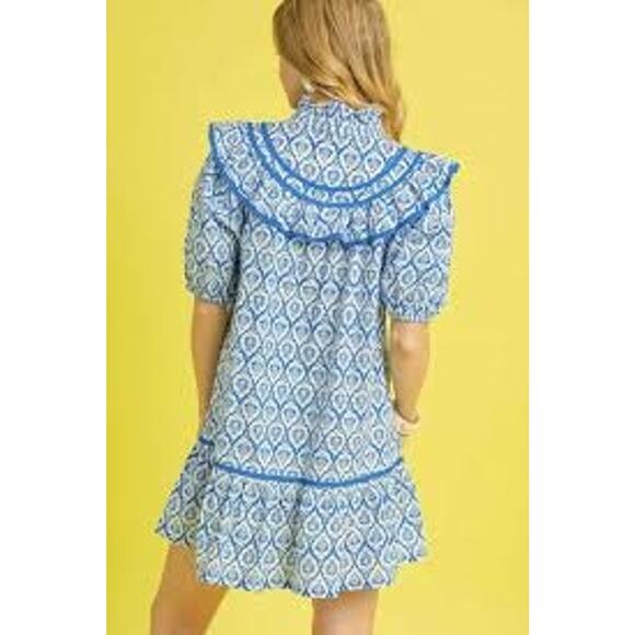 UMGEE Blue Medallion Mini Dress Size S NWT Retail $89 Tuckernuck - Picture 2 of 3